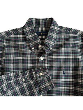 Ralph Lauren Mens Sz L Plaid Button-Down Shirt Long Sleeve Classic Fit Pony Logo